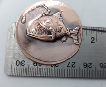 Load image into Gallery viewer, Angler Steampunk Copper Impression, Metal Stamping, Enamel Supply, Jewelry Component , Craft Supply, Angler Impression Blank, Scrap Booking, Active

