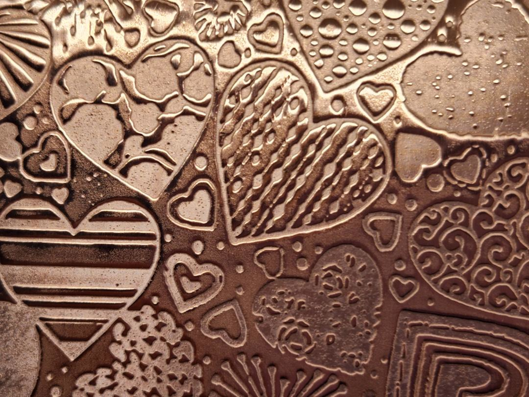 Doodled Hearts Patterned Copper, Textured Copper, Copper Sheet, Copper Metal, Rolling Mill Pattern, Rolling Mill, Valentine's Day, Hearts