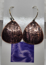 Load image into Gallery viewer, Evergreen Copper Earrings , Hand Forged Copper Dangle Earrings. Handmade Jewelry, OOAK Earrings, Boho Earrings, Forest, Tree Jewelry, Nature
