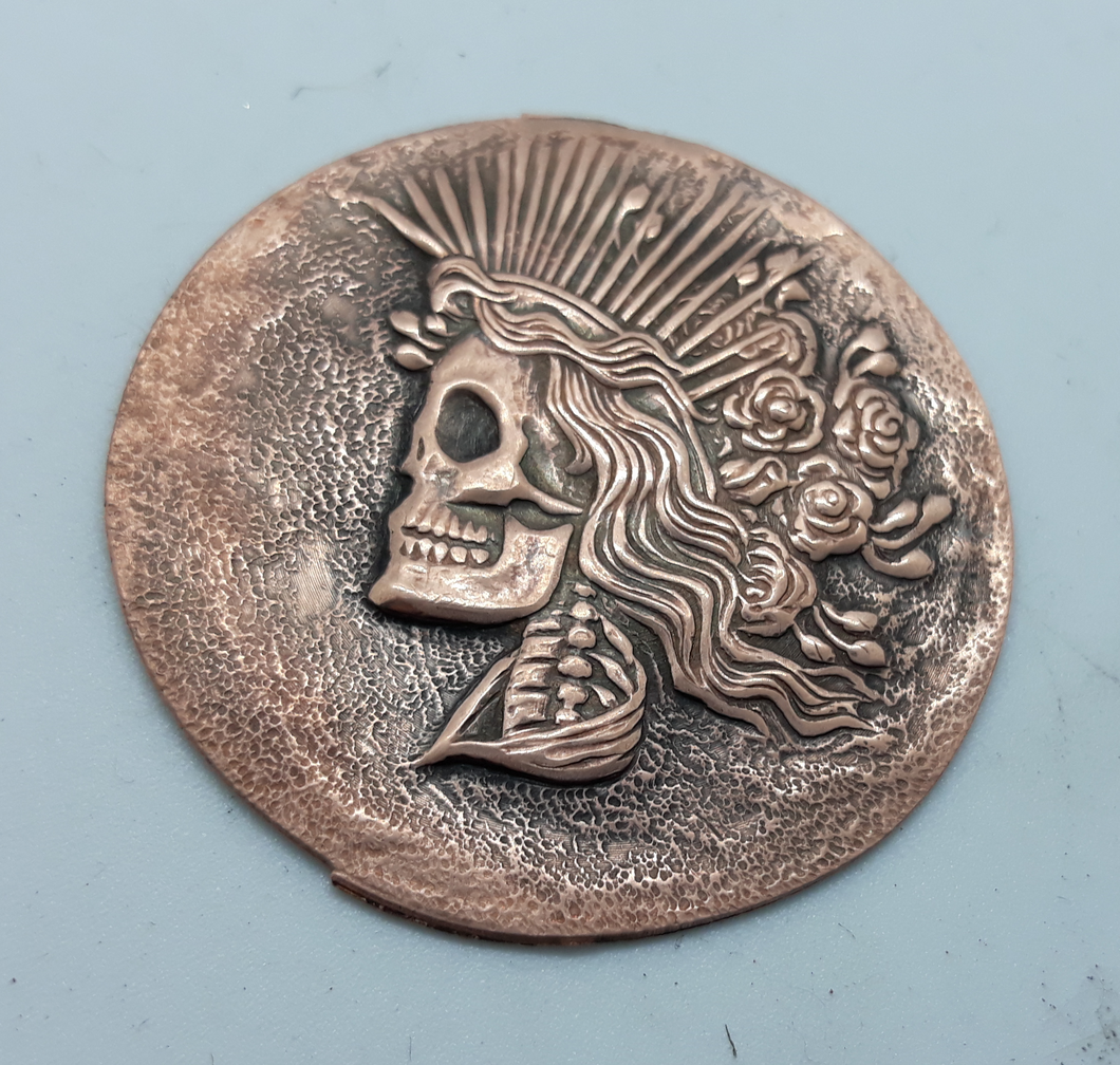 Lady Liberty Skull Copper Impression, Metal Stamping, Enamel Supply, Jewelry Component , Craft Supply, Skull Impression Blank, Scrap Booking