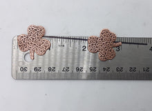 Load image into Gallery viewer, Small Shamrock Copper Blanks, embossed with Celtic Knot Design (2), Stamping Blanks, Cooper Enamel Blank, Embossing Blanks, Jewelry Supply Active
