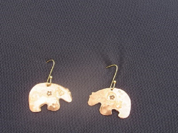 Hammered Bear Shaped Copper Earrings