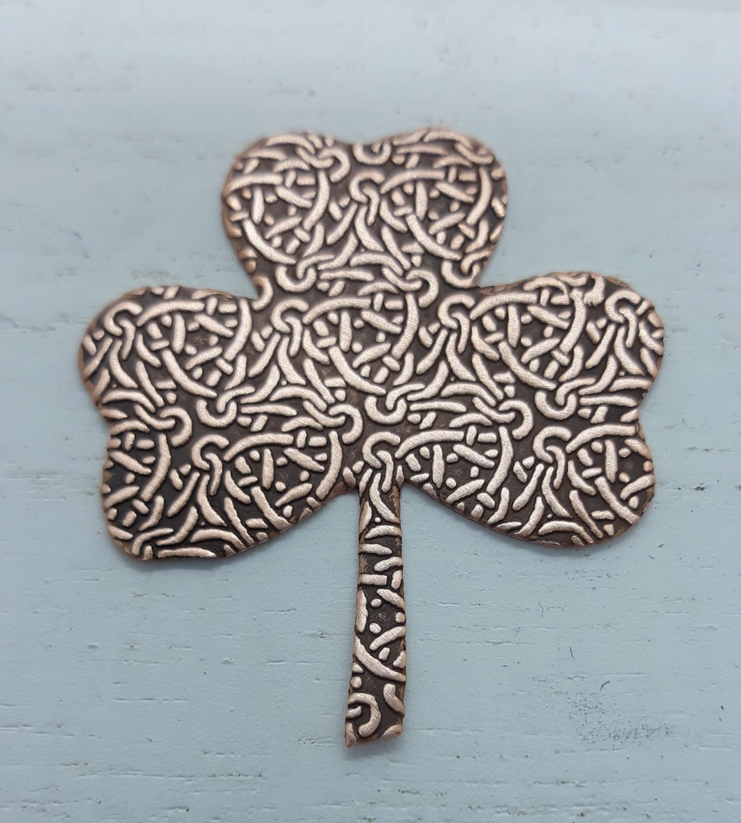 Shamrock Stamping Blank- textured with Celtic Knot Design, Copper Stamping Blank, Enamel Supply, Jewelry Component, Irish Jewelry, CelticArt Active