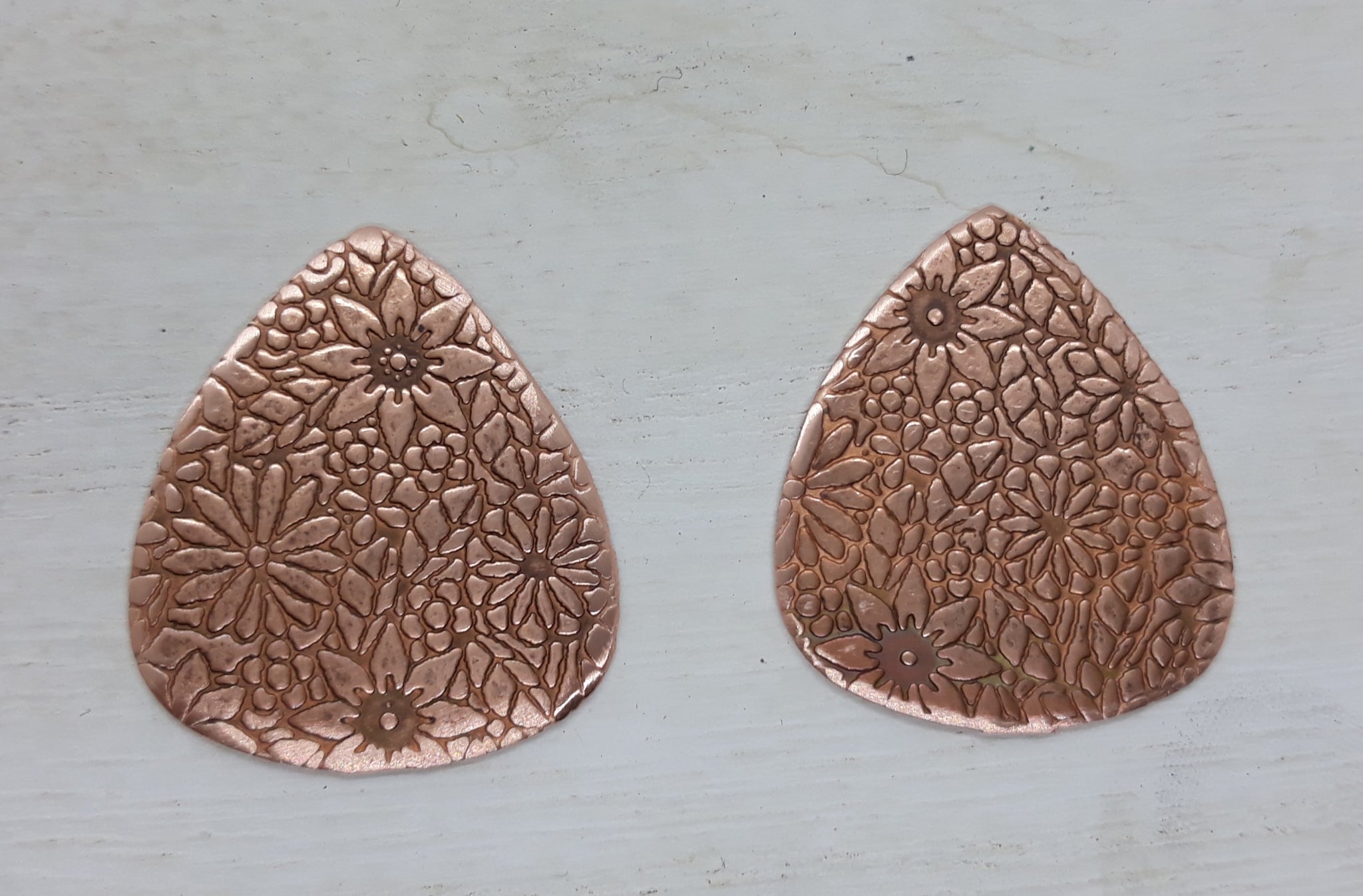 Embossed Copper Stamping Blanks / Mini Floral Design, Guitar Pick