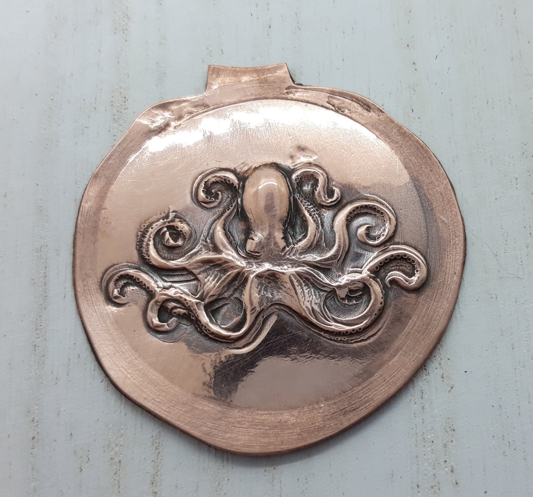 Octopus.Horizontal Copper Impression, Cracken, Enamel Supply, Jewelry Component , Craft Supply, Octopus Impression Blank, Octopus.Horizontal Active