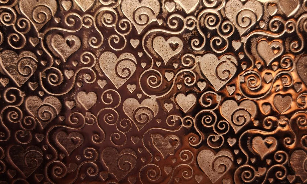 Swirly Hearts Patterned Copper, Textured Copper, Copper Sheet, Copper Metal, Rolling Mill Pattern, Rolling Mill